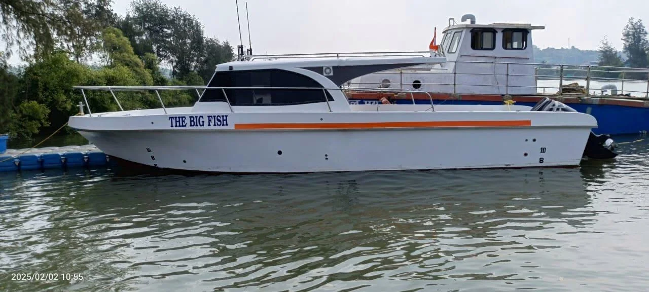Private charter boat viewed from the side